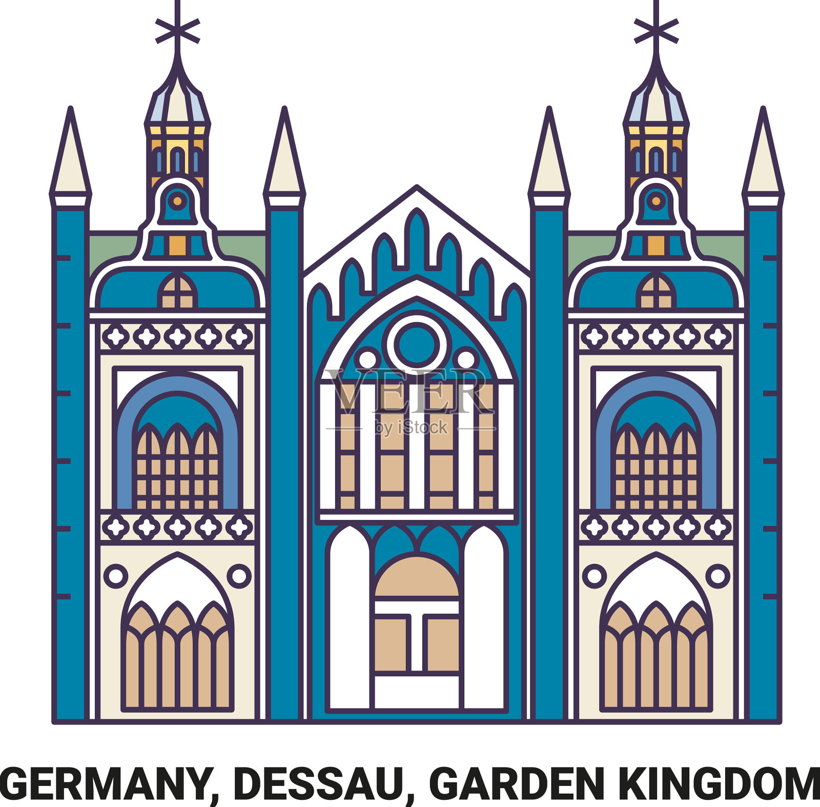 德国德绍花园王国旅游地标插画图片素材