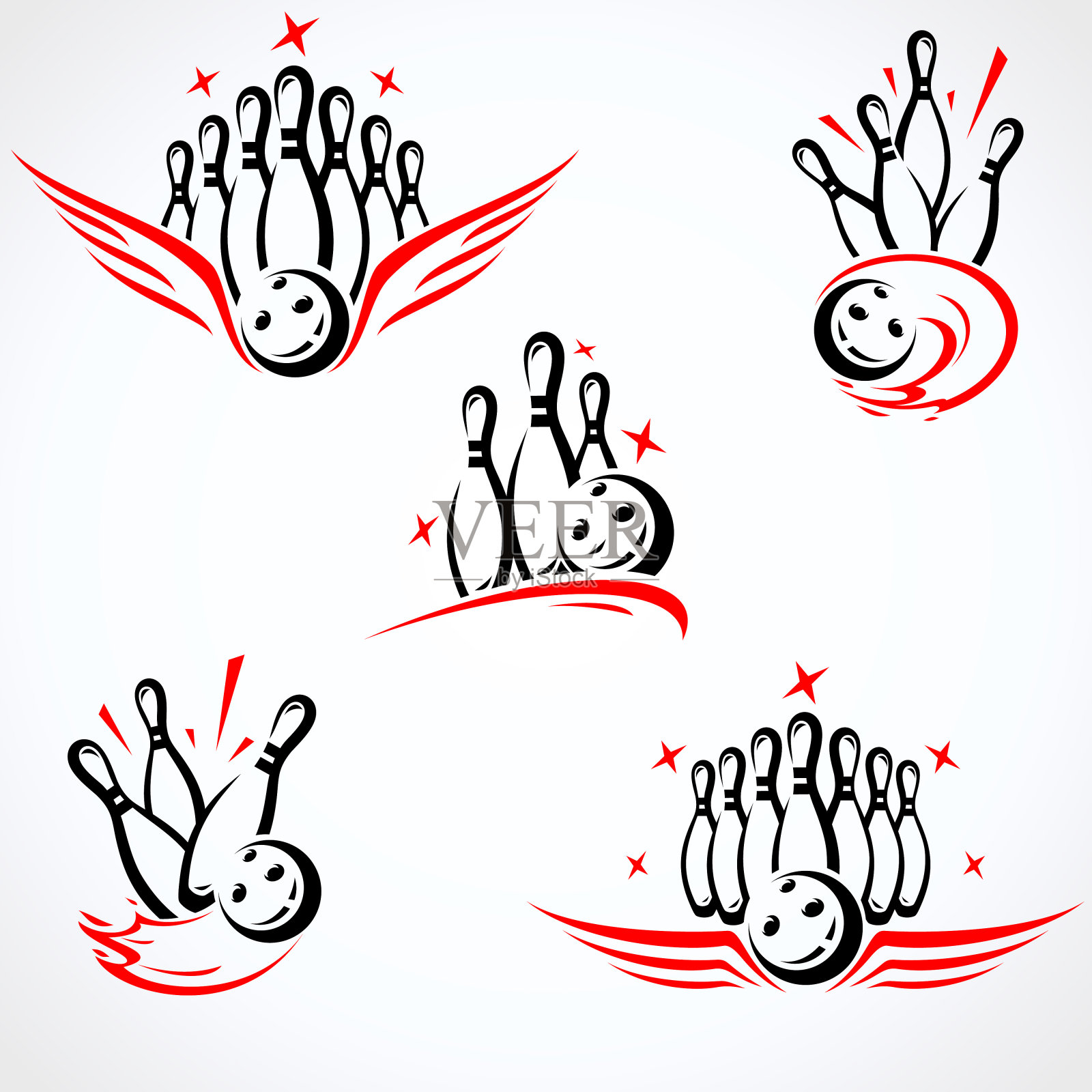 保龄球标签和元素集。收集元素保龄球。向量插画图片素材