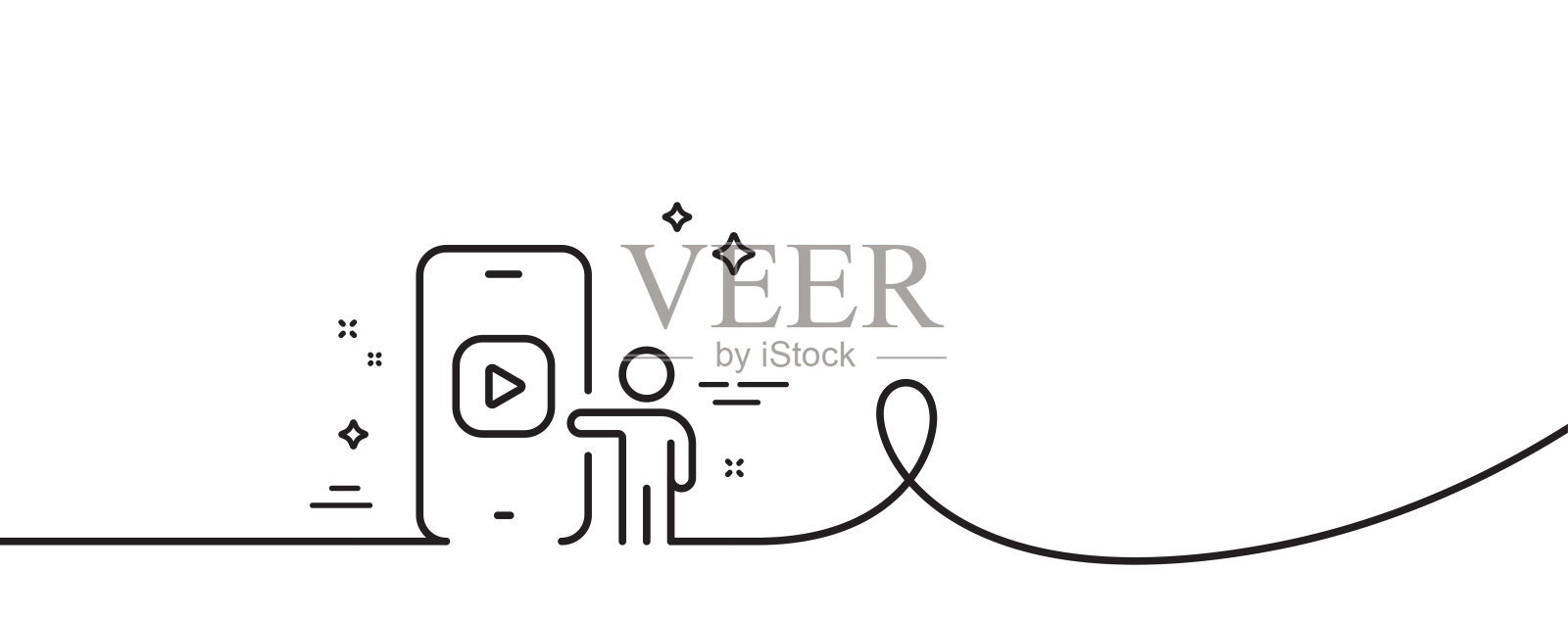 电话视频线路图标。智能手机应用标志。带旋度的连续线。向量图标素材