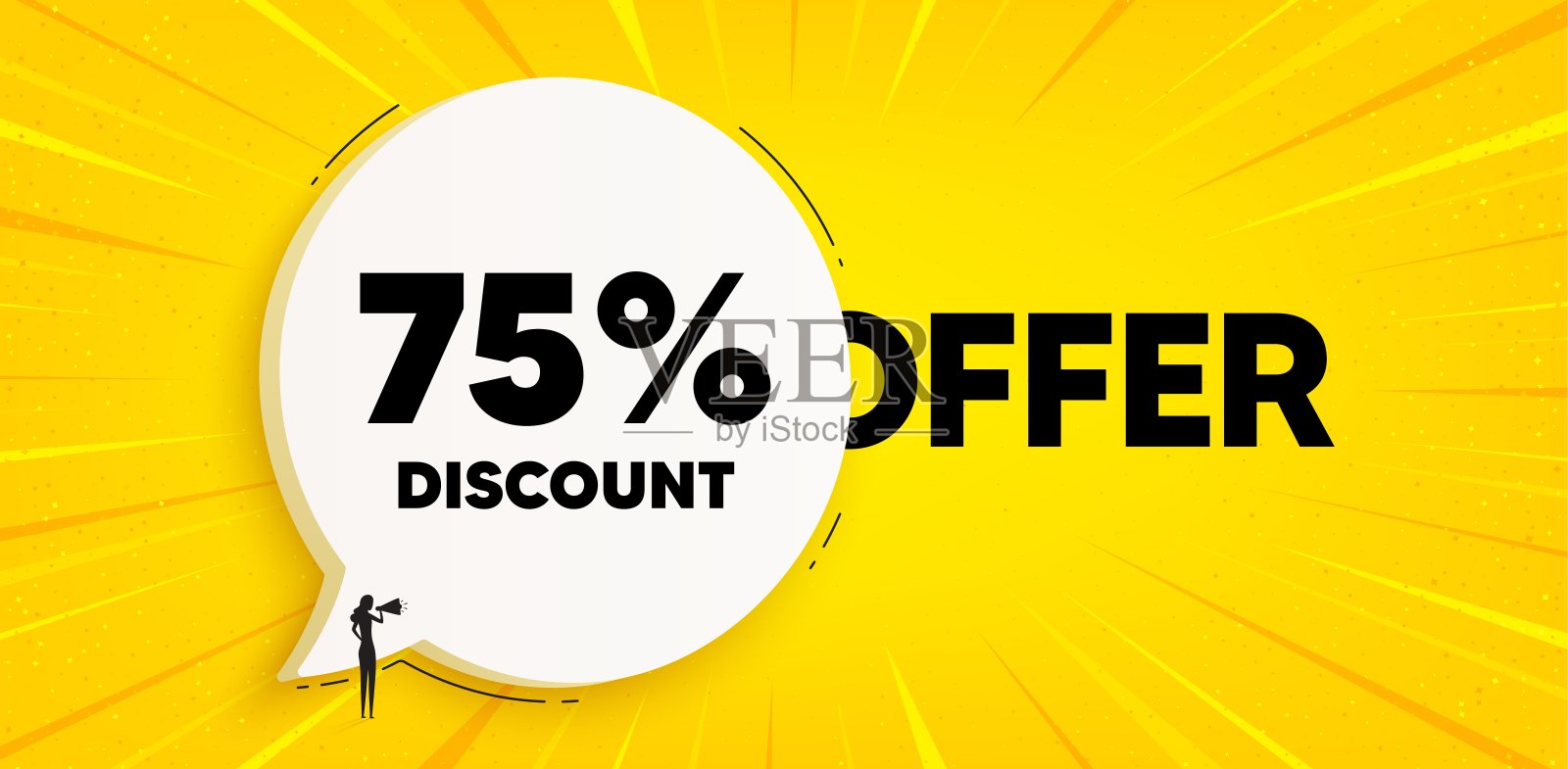 打七五折。卖出价标志。聊天语音气泡横幅。向量插画图片素材