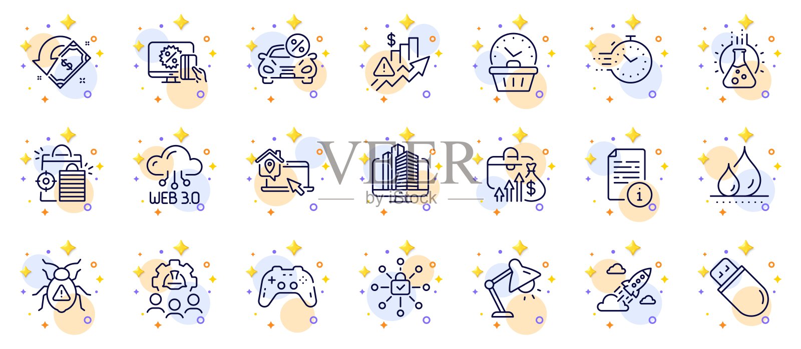 网络应用程序的在线购物，工作家庭和化学实验室线图标的大纲集。象形符号图标。向量图标素材