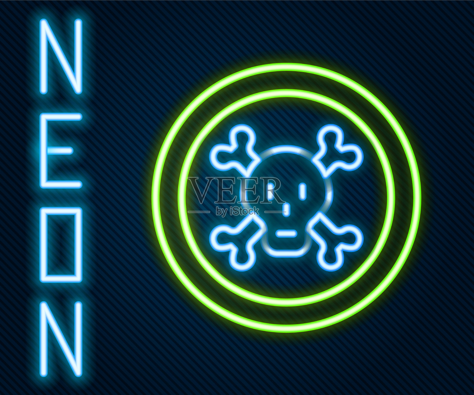 发光的霓虹线以骨头和头骨为标志插画图片素材