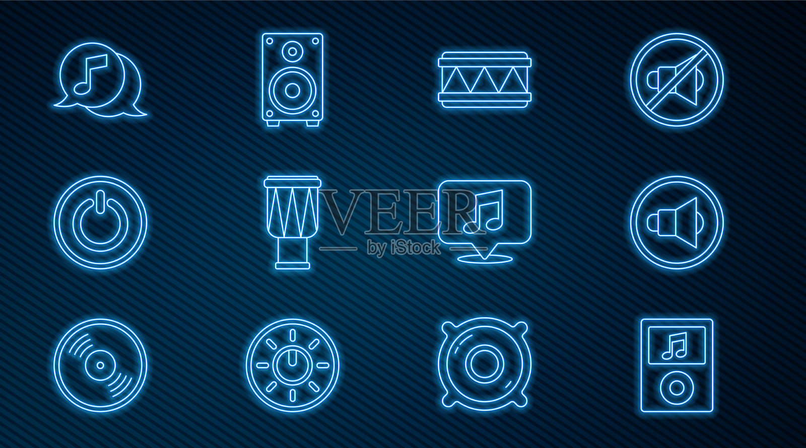 设置线音乐播放器扬声器音量鼓功率图标素材