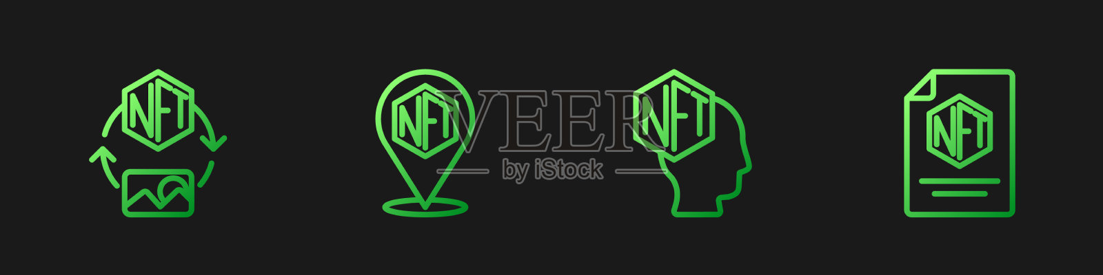 设置行NFT数字加密艺术和合同插画图片素材