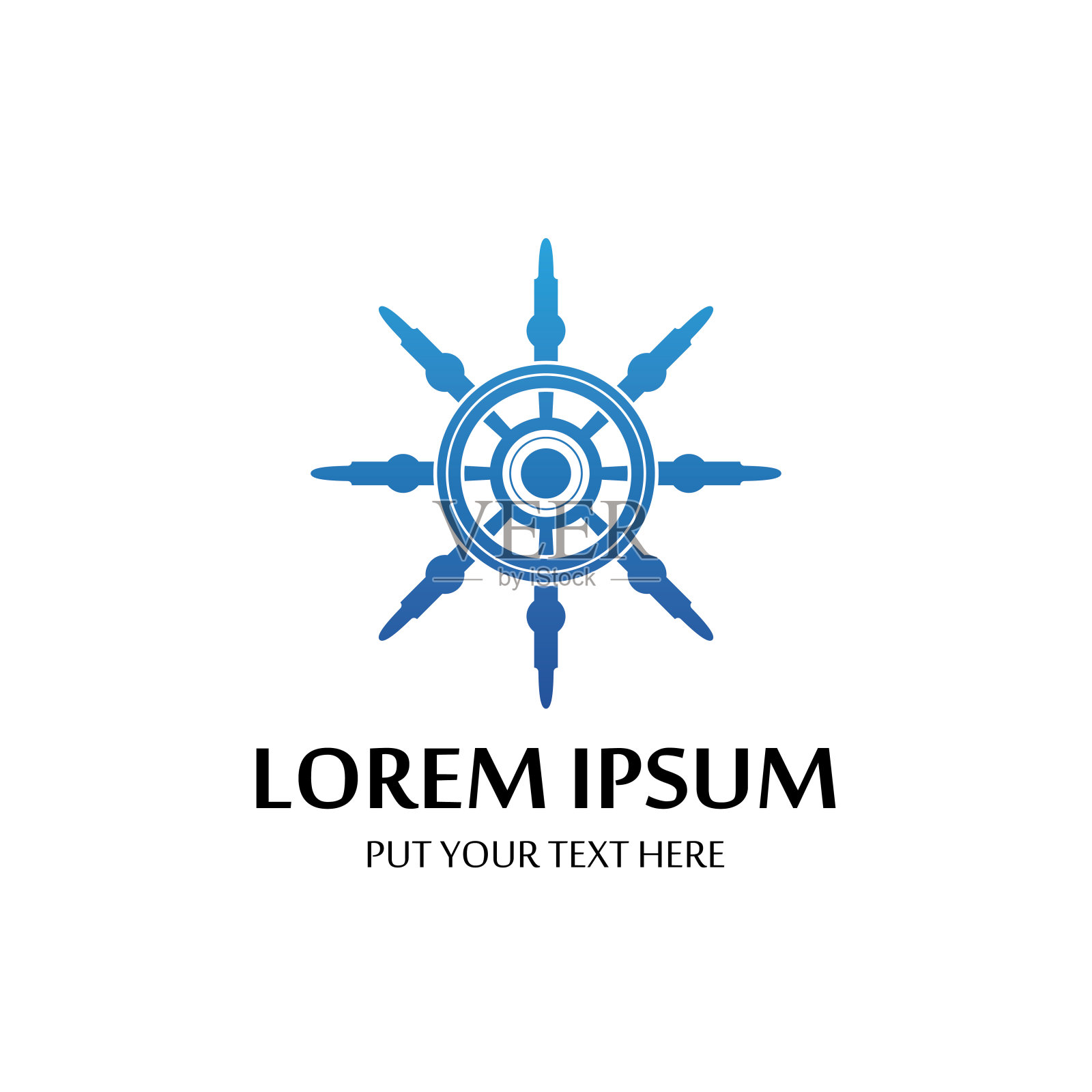 游轮舵模板标志设计与海浪。插画图片素材