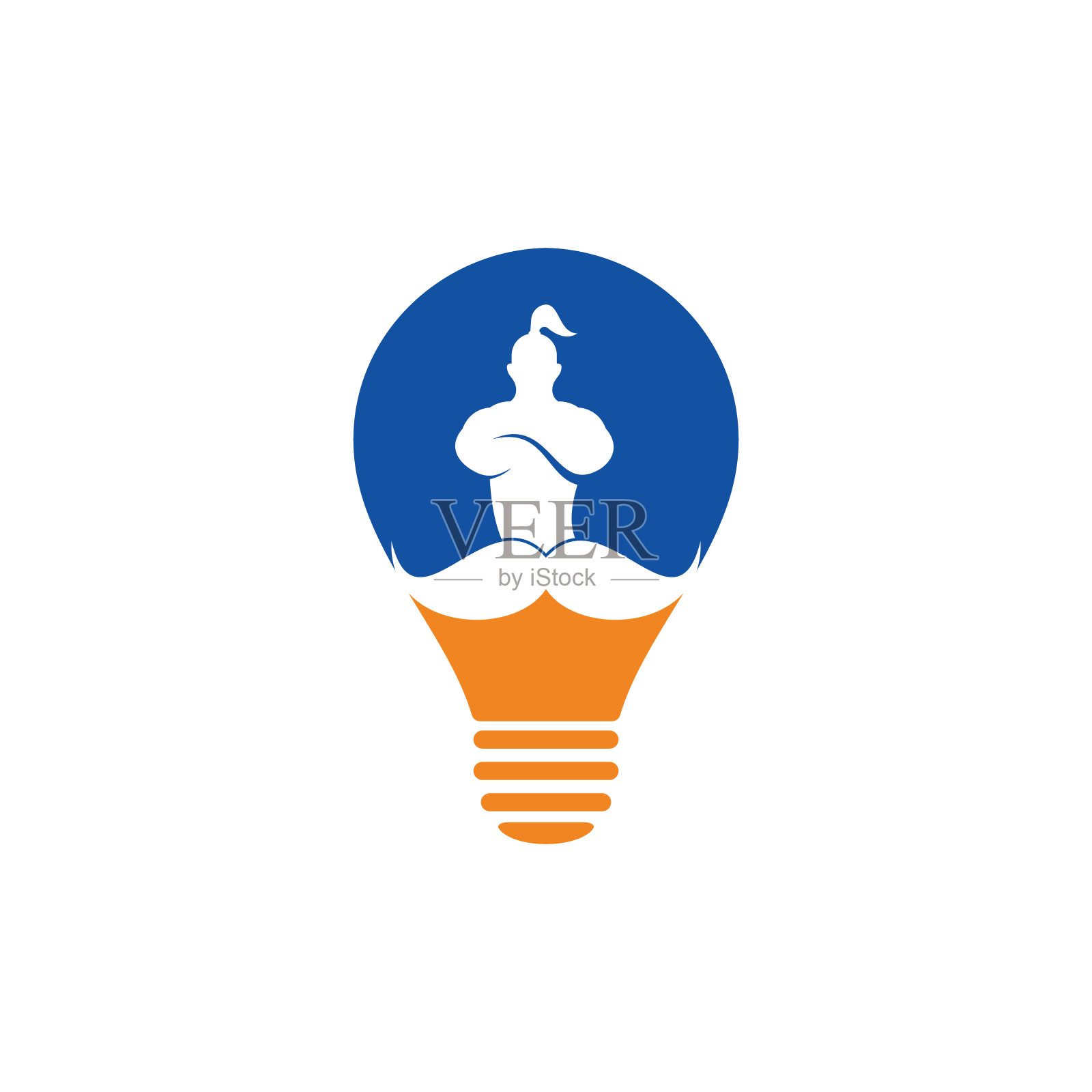 胡子精灵灯泡形状矢量标志设计。插画图片素材