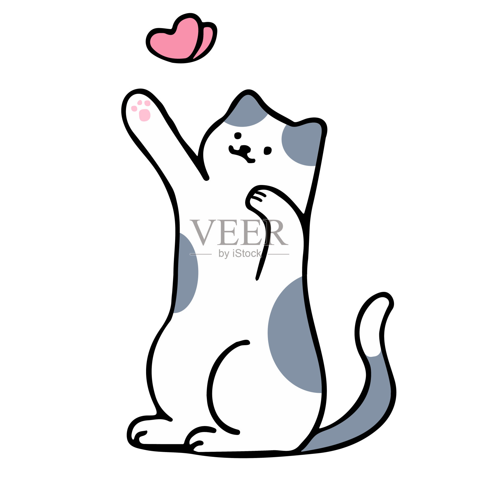 猫在一个轮廓风格的角色设计和一个平面设计风格的最小矢量插图。插画图片素材