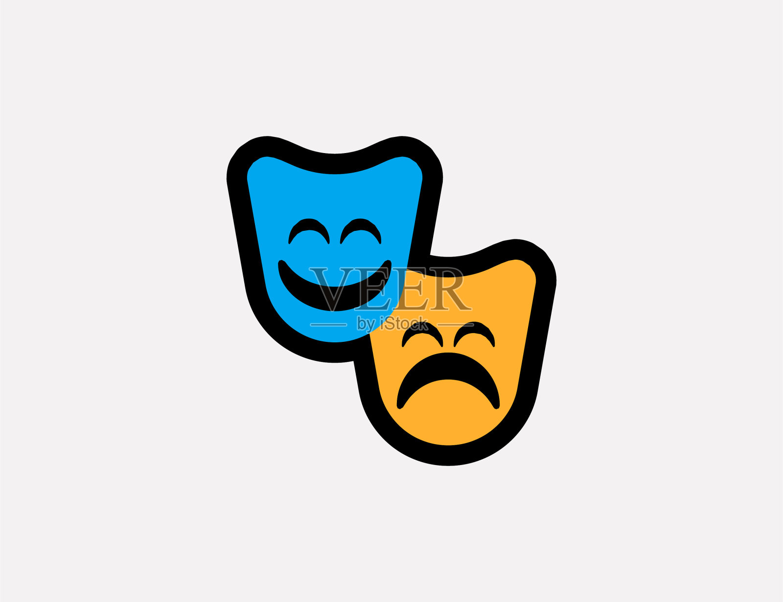 戏剧蒙版矢量图标。戏剧悲剧和喜剧面具孤立的插图、符号插画图片素材