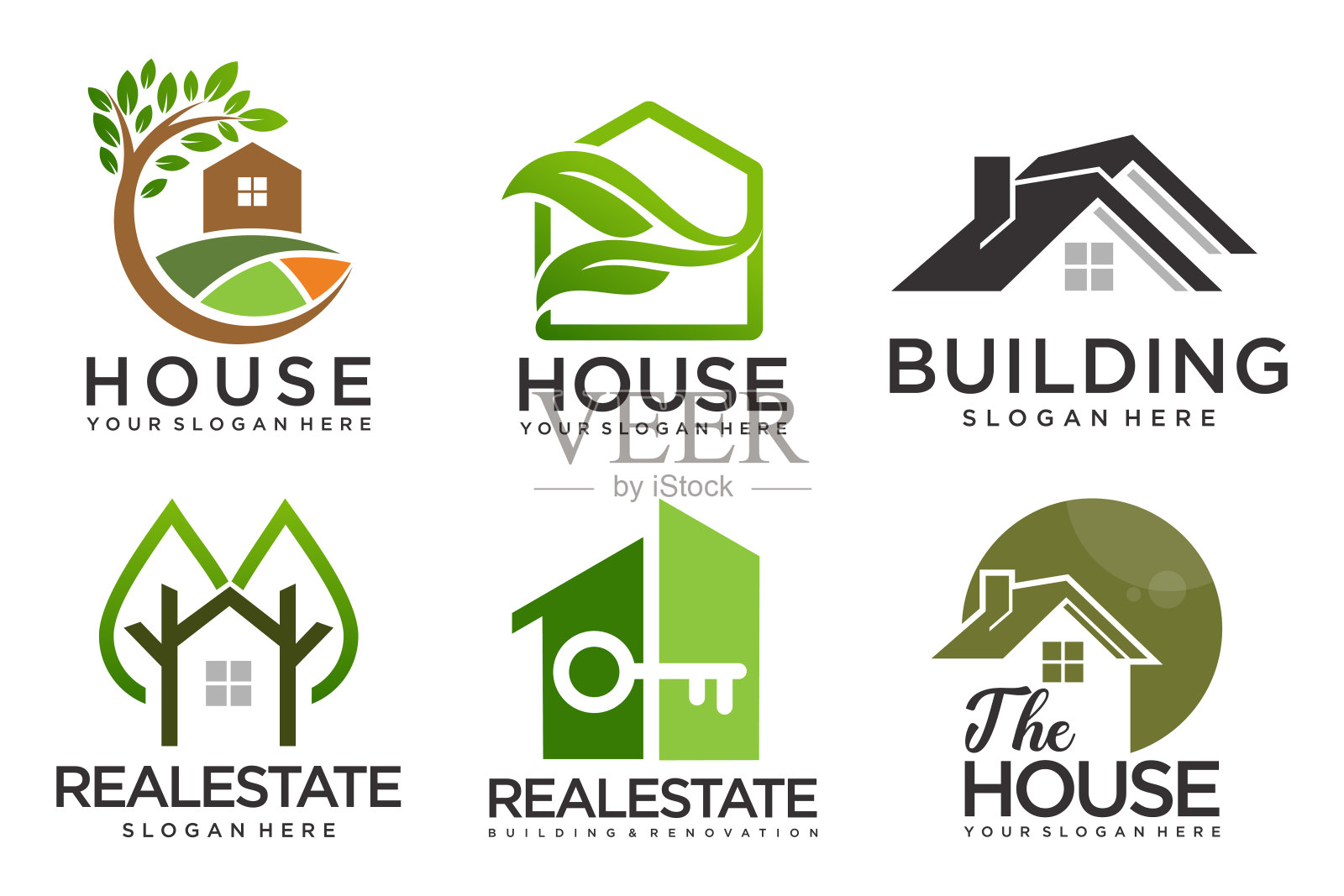 房地产、房屋和建筑图标集设计模板矢量图插画图片素材