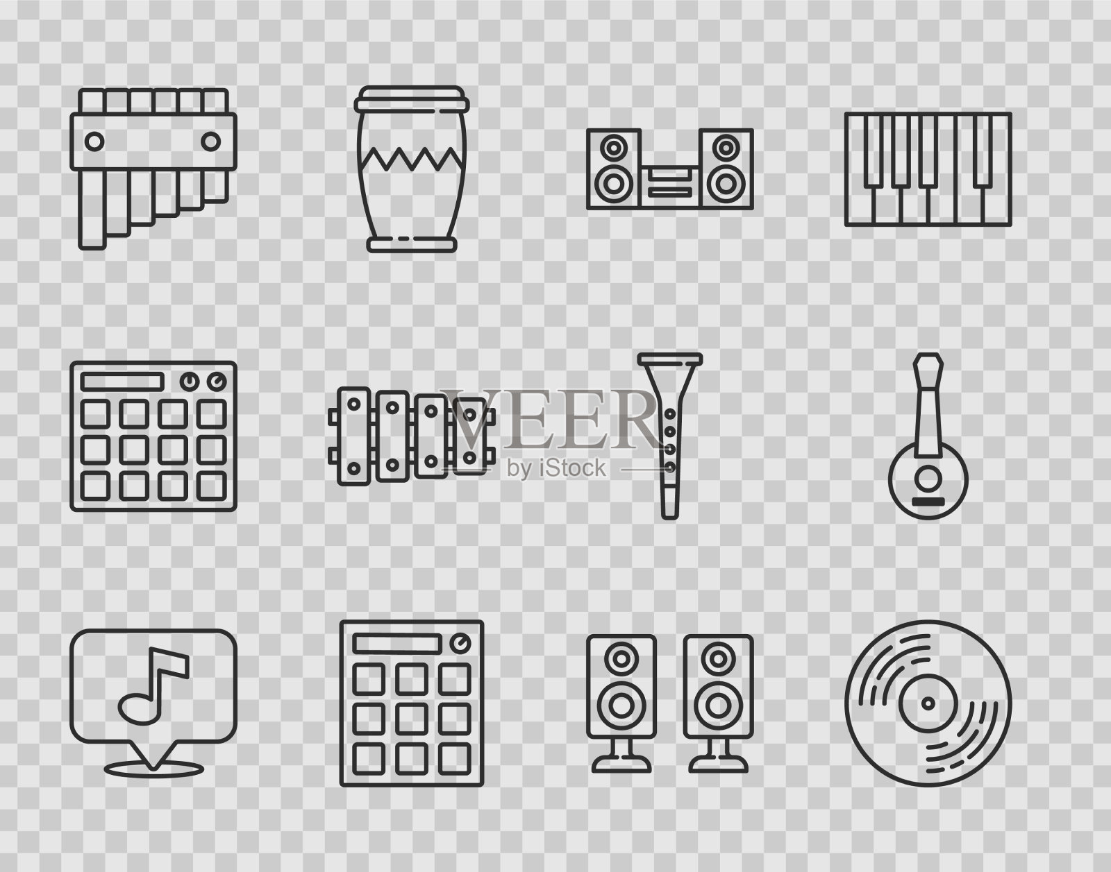 设置线音乐笔记黑胶磁盘家庭立体声图标素材