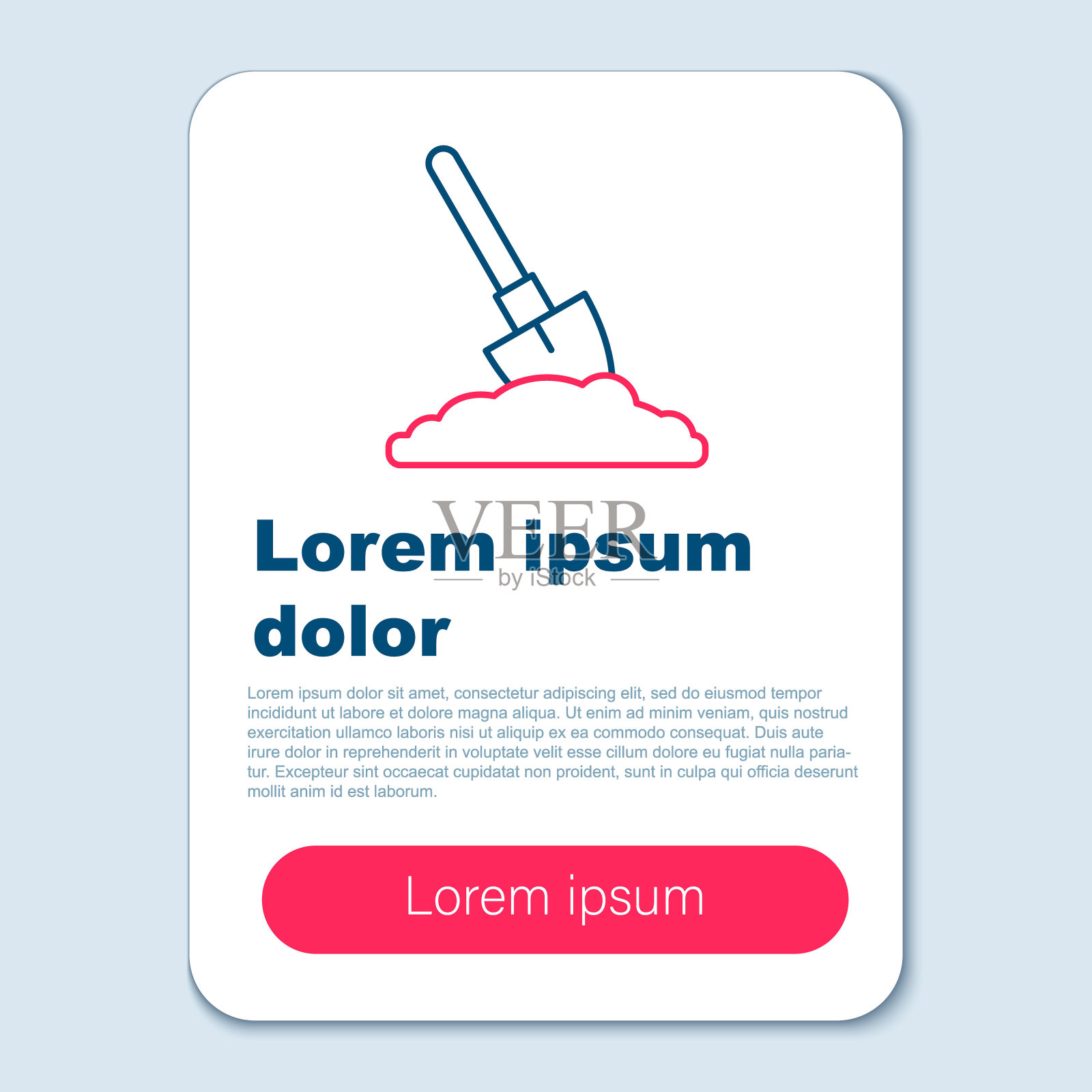 线铲在地面图标孤立的灰色背景。园艺工具。园艺、农业、耕作工具。色彩缤纷的轮廓概念。向量插画图片素材