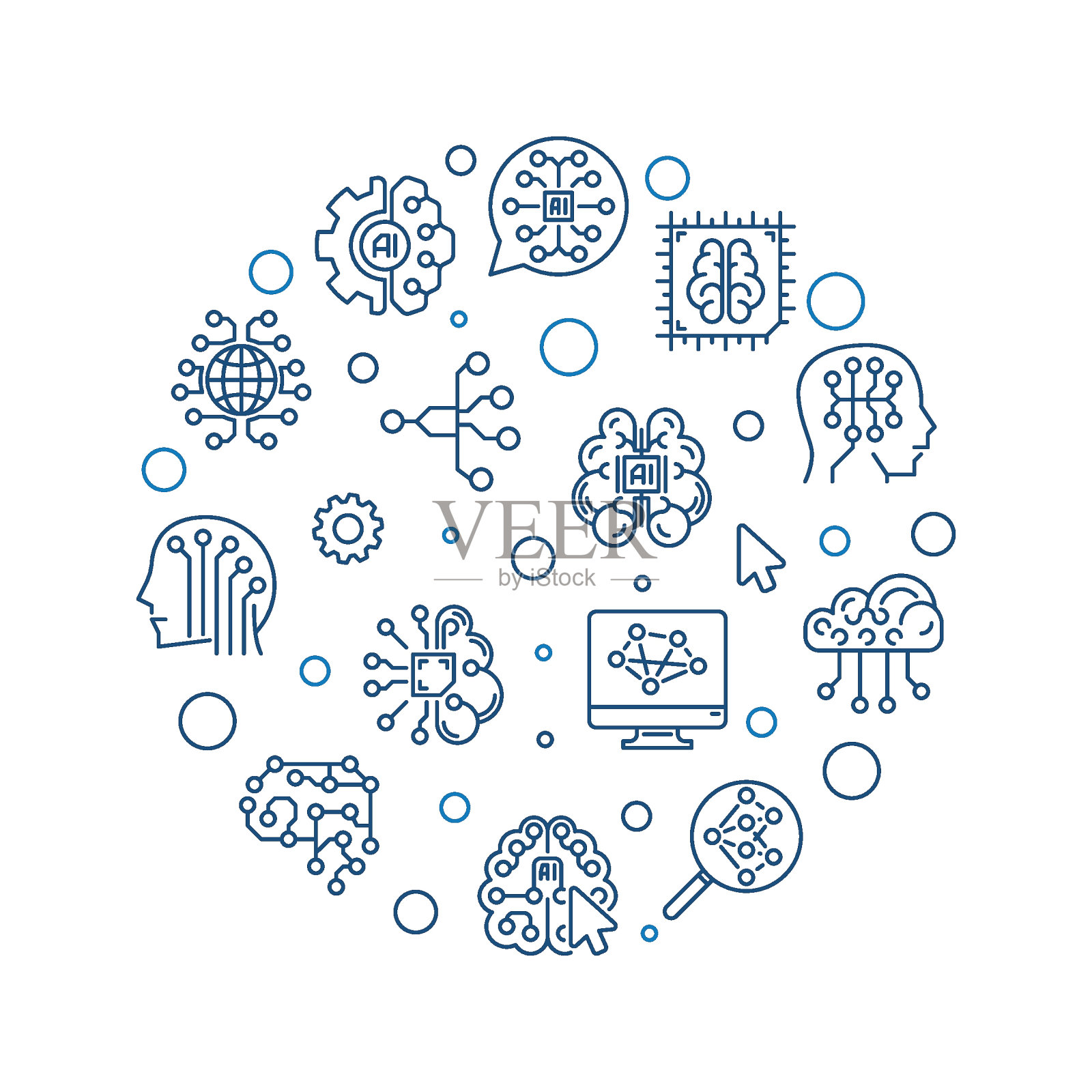 向量人工智能网络思维线圆横幅AI插图插画图片素材