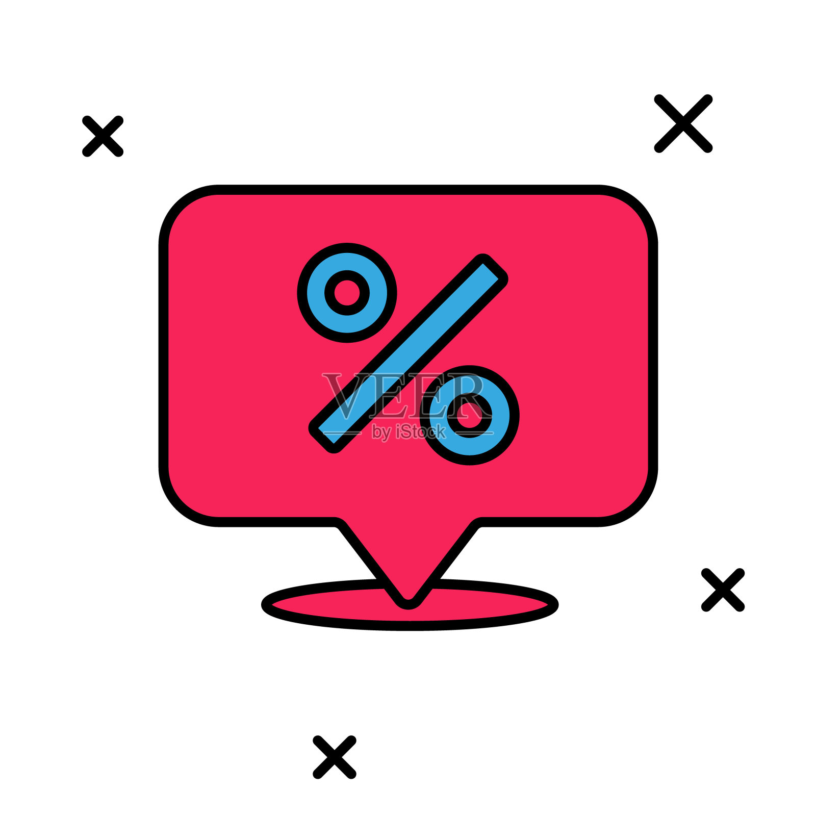 填充轮廓折扣百分比标签图标孤立的白色背景。购物标牌。特价标志。折扣券符号。向量插画图片素材