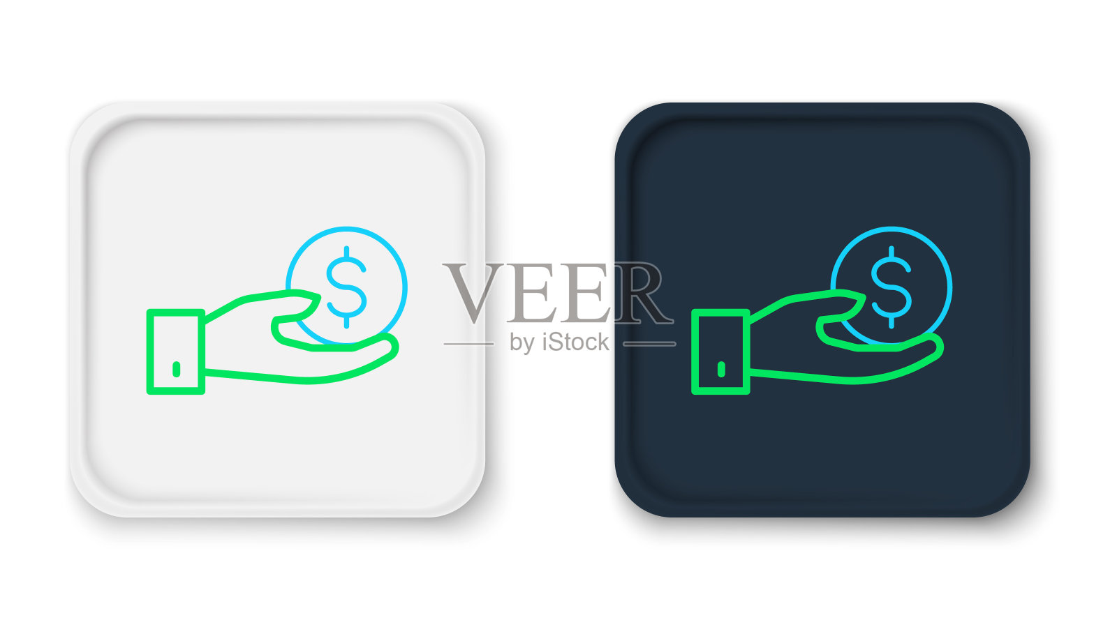 人的手给钱的图标孤立的白色背景。收款图标。色彩缤纷的轮廓概念。向量图标素材