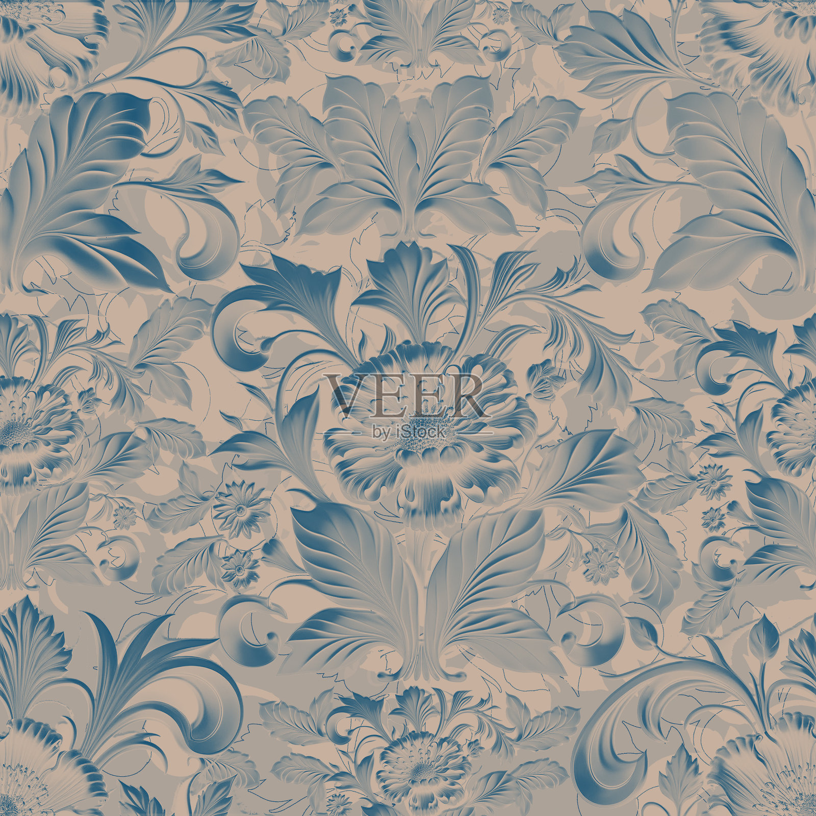 锦缎无缝花纹。具有阴影和高光的3D钢无缝元素。插画图片素材