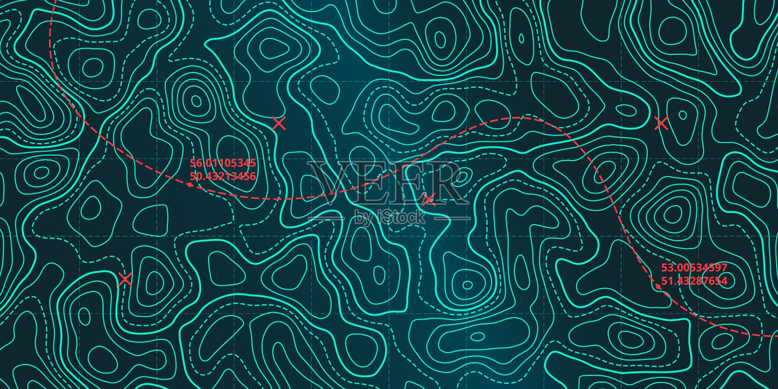 海洋地形图与曲线波浪等值线矢量插图。插画图片素材