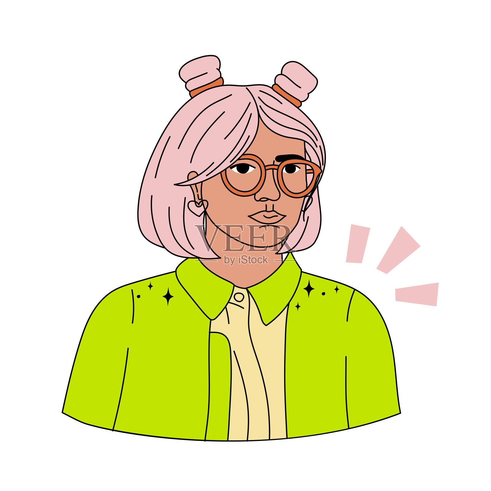 线条鲜明的现代风格女孩头像。充满活力的肖像。创Z。插画图片素材