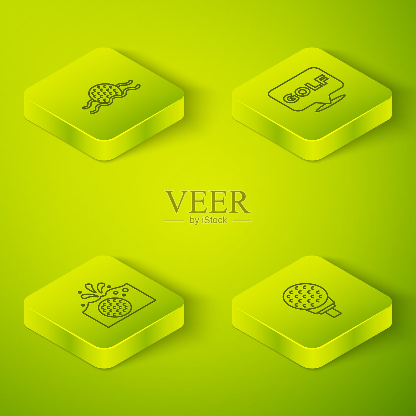 设置等距线高尔夫标签，球在水中，在tee和图标。向量图标素材