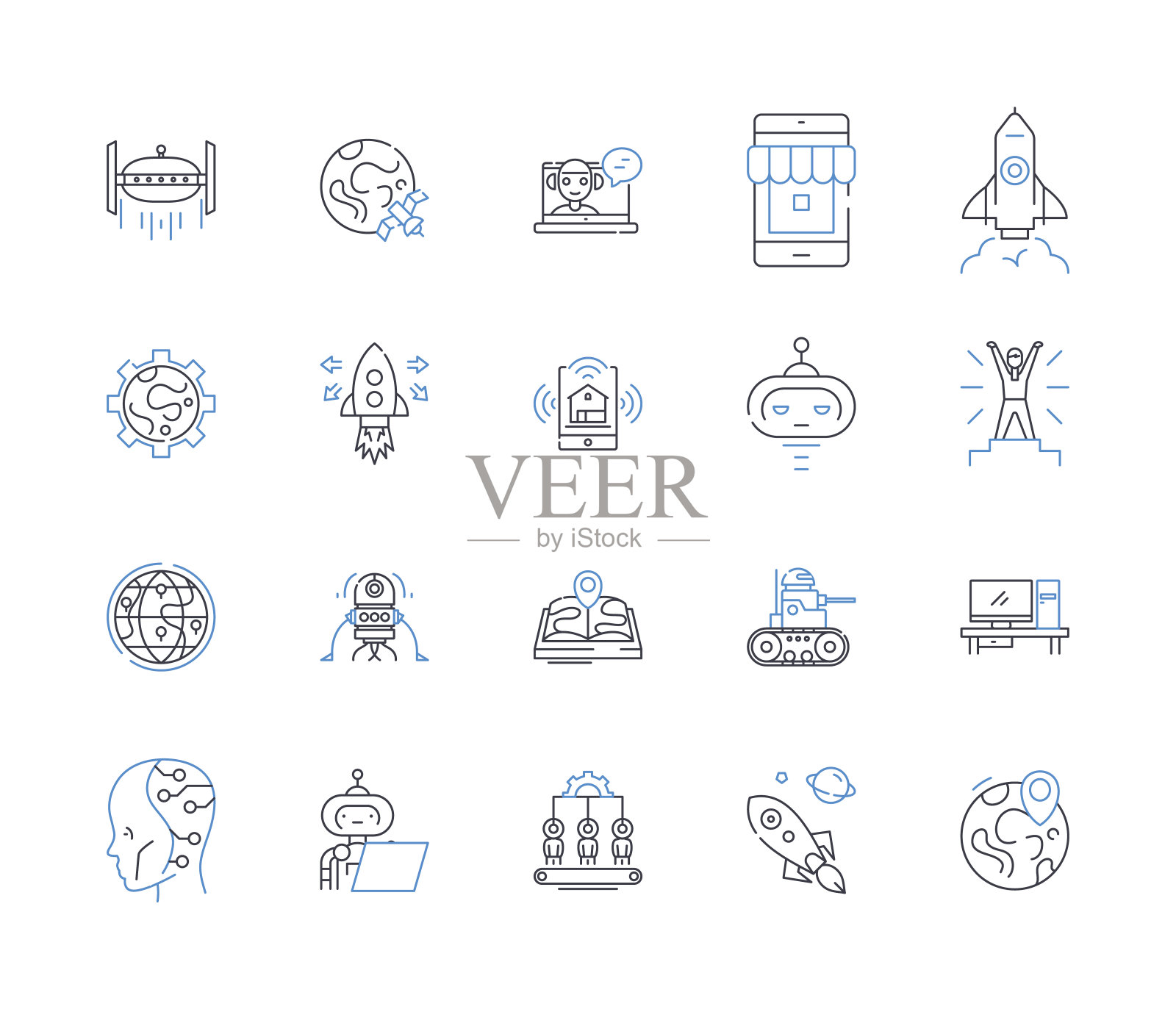 内容创建行图标集合。创意，写作，设计，创意，策略，灵感，视觉矢量和线性插图。参与，讲故事，创新大纲标志设置图标素材