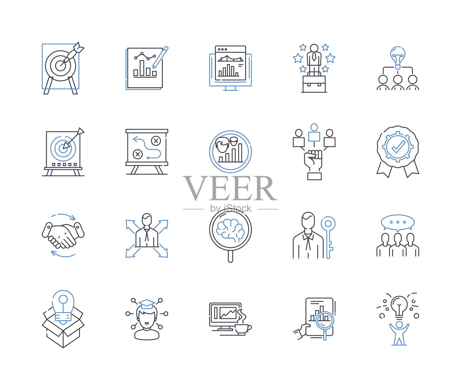 展望未来的线条图标集合。想象力，潜力，创新，进步，前瞻性思维，梦想，抱负矢量和线性插图。预期，想象，可视化概述标志设置图标素材