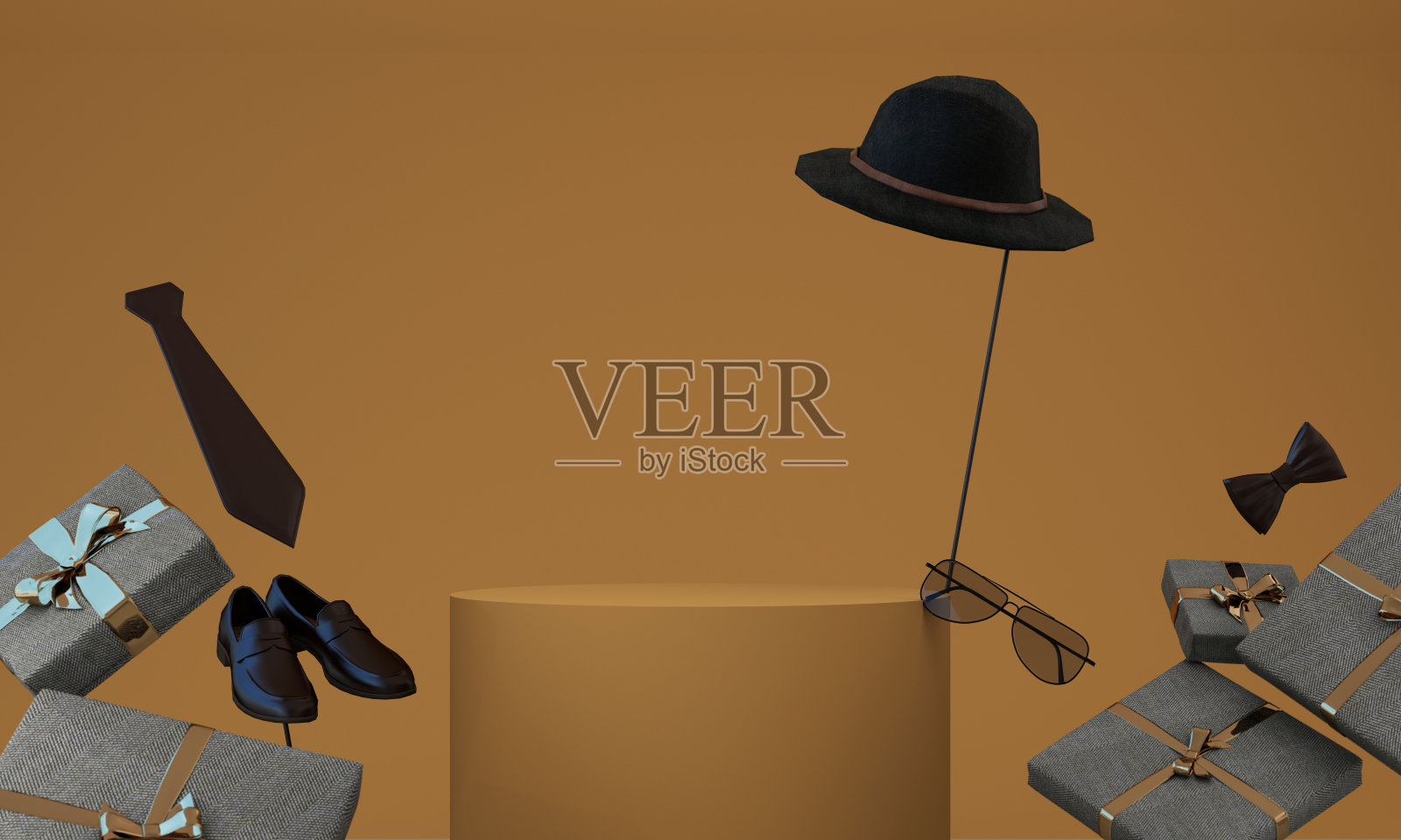 以黑巧克力为背景，以现代奢华的风格进行男士产品的营销，并留出空间插入广告或促销活动，以及男士时尚衬衫的人体模型。三维渲染照片摄影图片