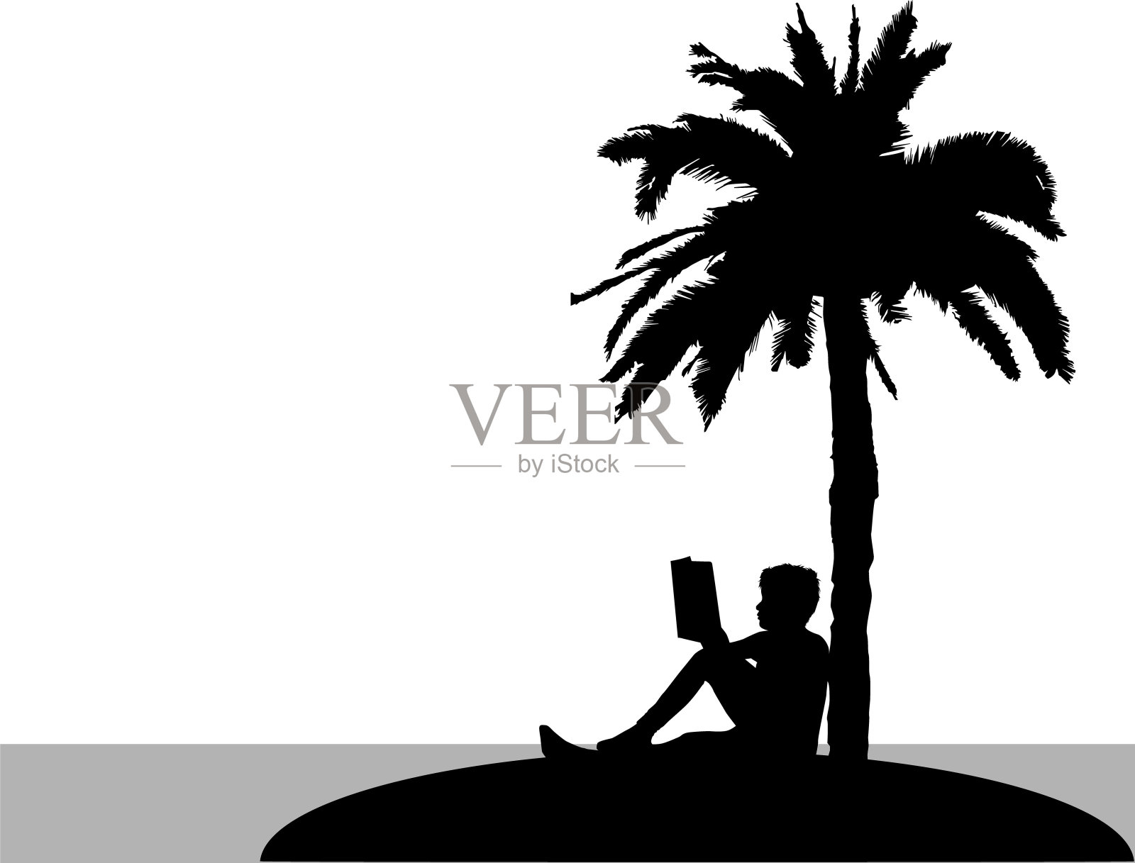 人们拿着一本书的剪影。荒岛上。插画图片素材