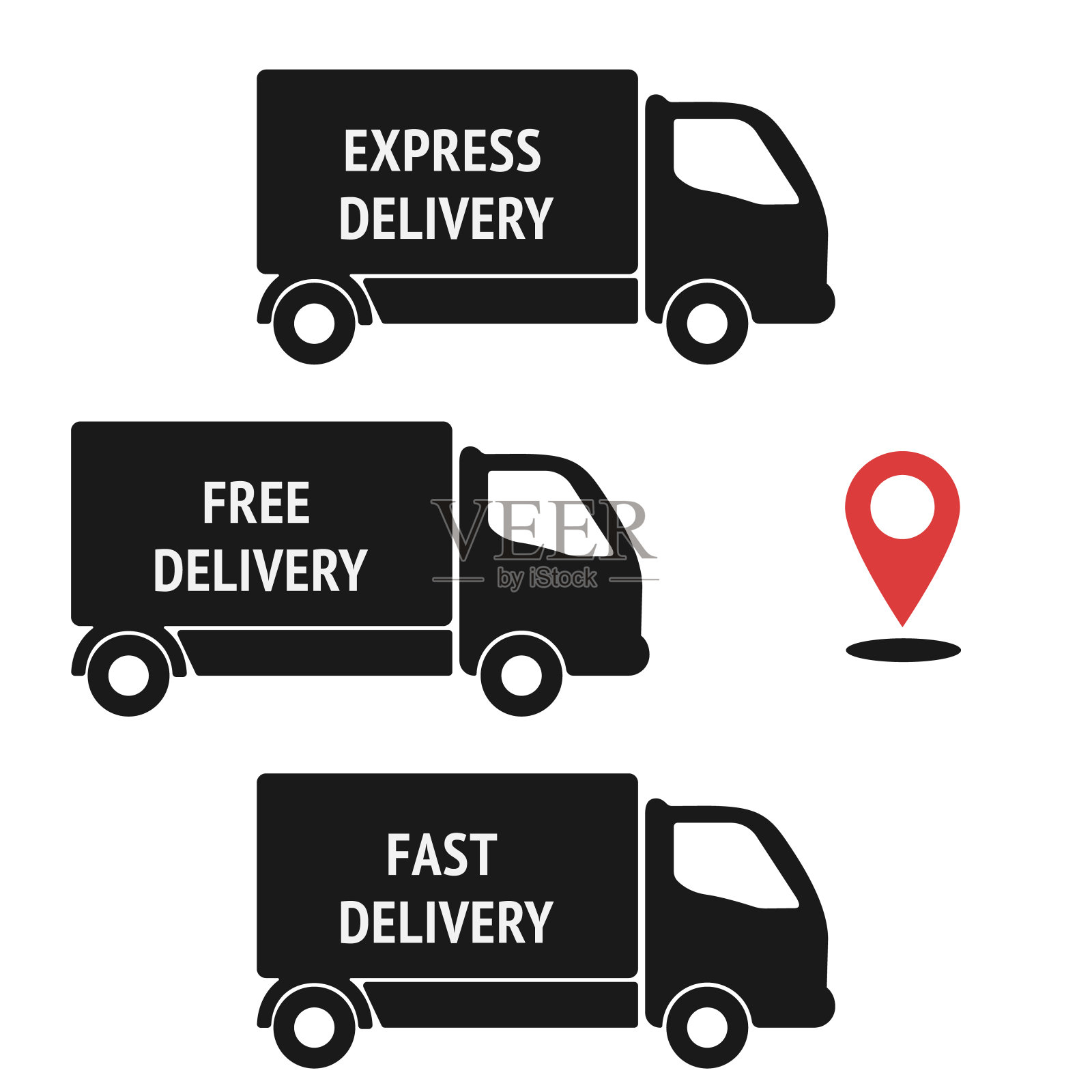 一组交付图标。快件、免费、快递、卡车。矢量图插画图片素材