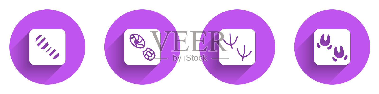 设置人类脚印鞋，，鸽子爪和野猪长影子图标。向量图标素材