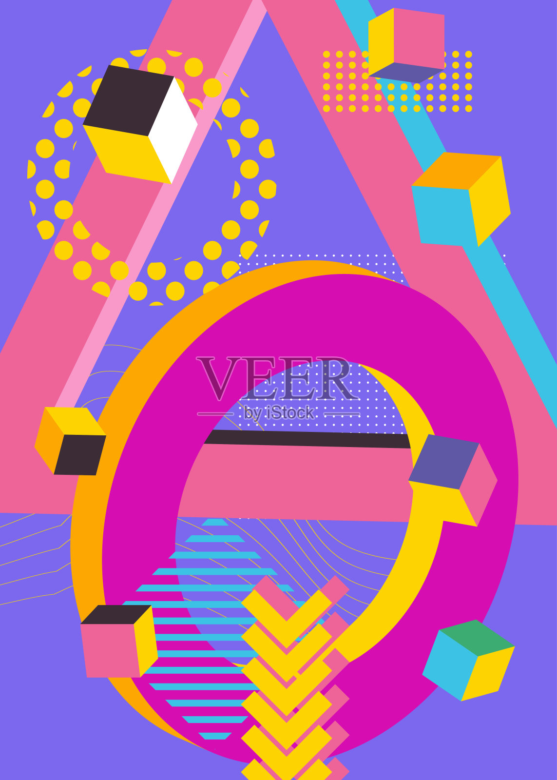 复古几何形状的背景。简单繁忙模式。抽象的几何图形艺术模板海报，书籍封面，时事通讯，社交媒体背景。插画图片素材