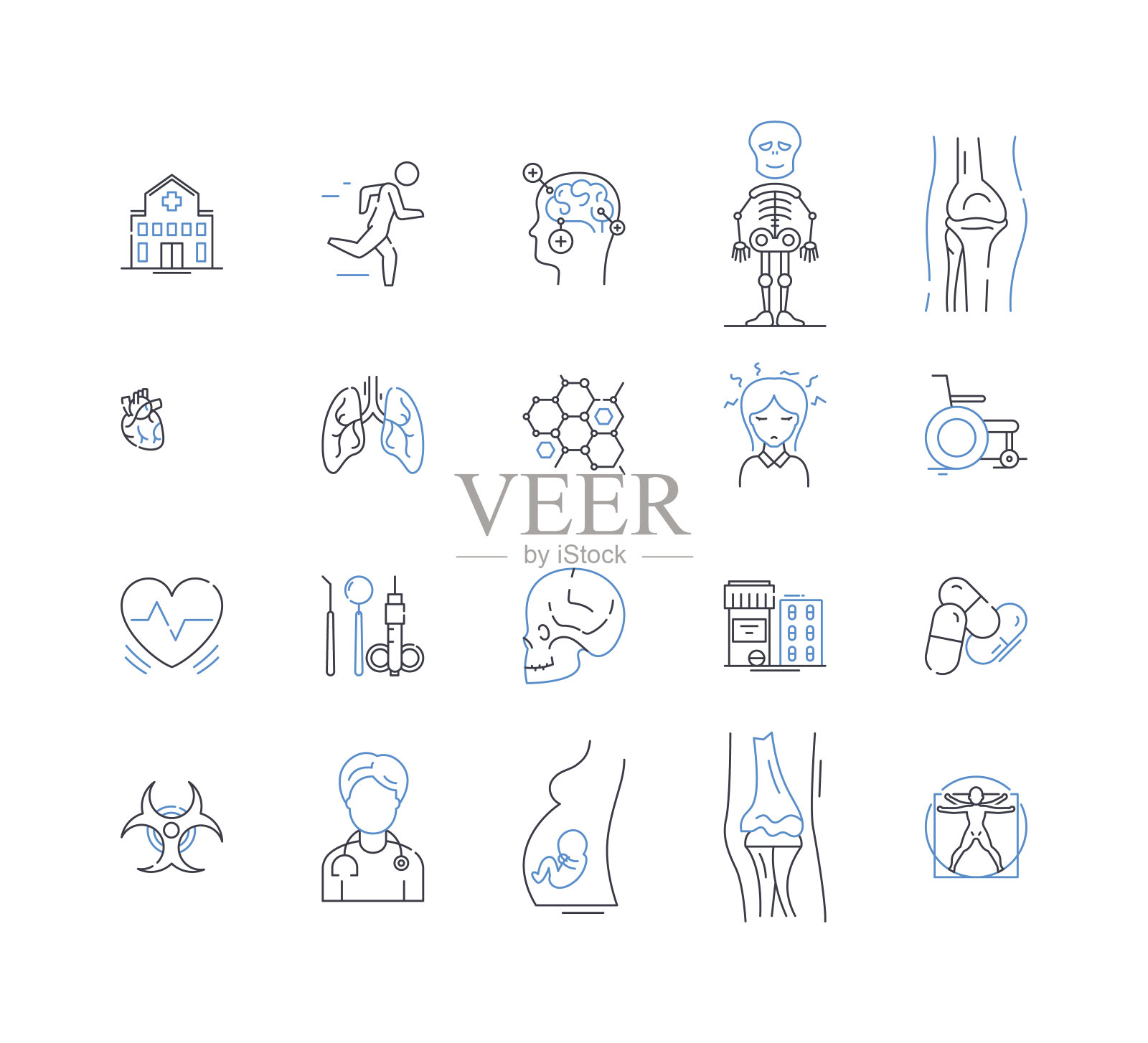 压力管理教练线图标收集。放松，正念，冥想，健康，应对，平衡，焦点矢量和线性插图。弹性，积极，自我照顾的轮廓标志设置插画图片素材