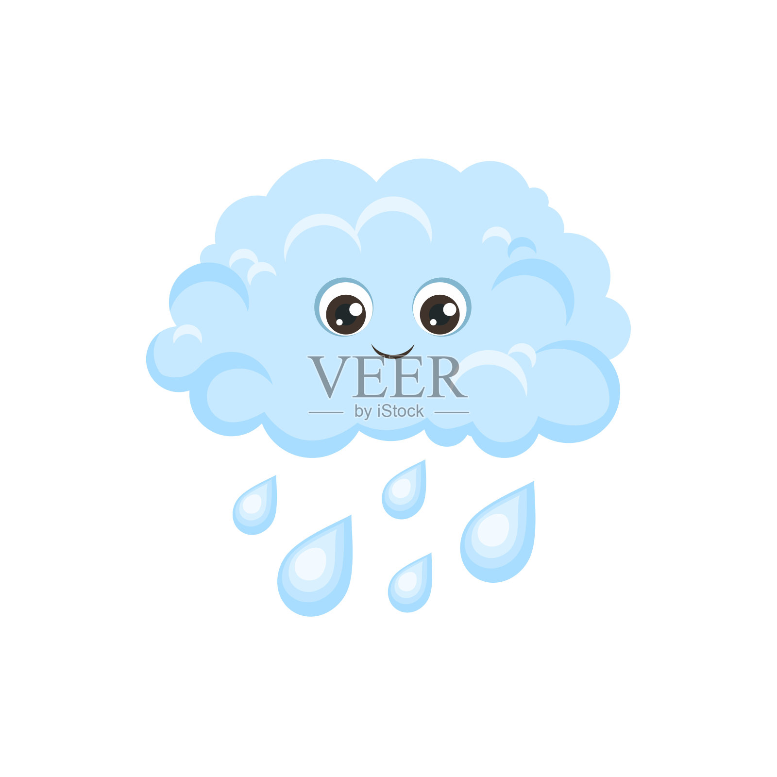可爱的微笑有趣的云和雨。天气预报图标。矢量卡通平面插图。婴儿的风格。插画图片素材
