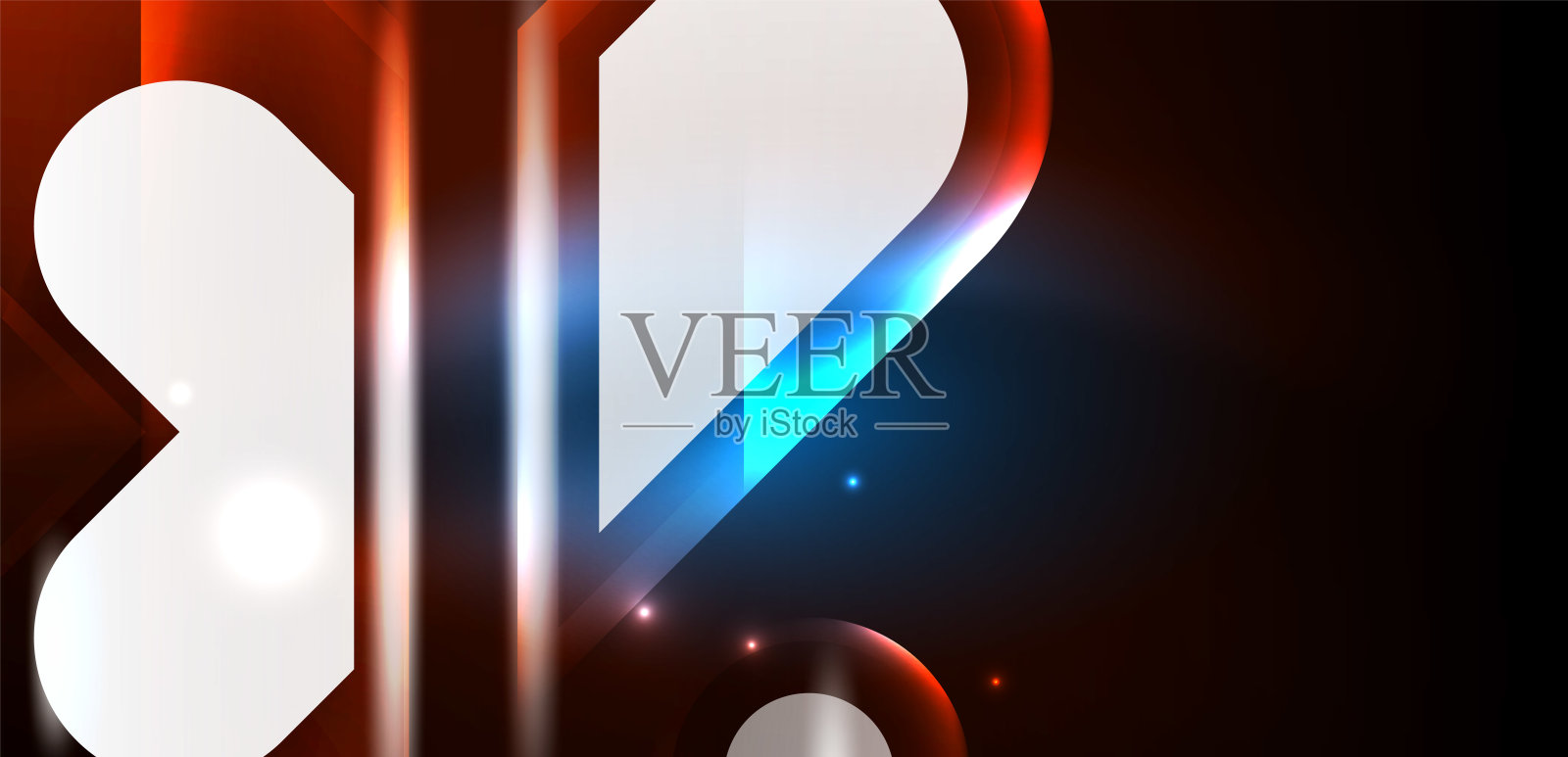 霓虹灯发光的几何形状矢量抽象背景。圆形元素，灯光效果和玻璃光泽风格与彩色背景。空间宇宙或魔法能量壁纸插画图片素材