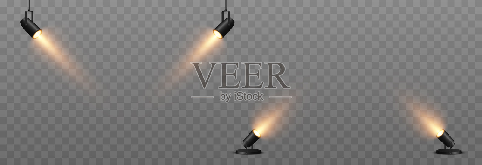 光源矢量集。聚光灯发出的光。摄影棚，摄影棚照明。孤立的聚光灯下。黄色的光。光的效果。插画图片素材