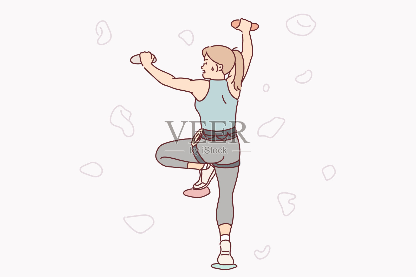 女攀登者正在训练蜂拥而至的人造石墙，想征服新的高峰插画图片素材