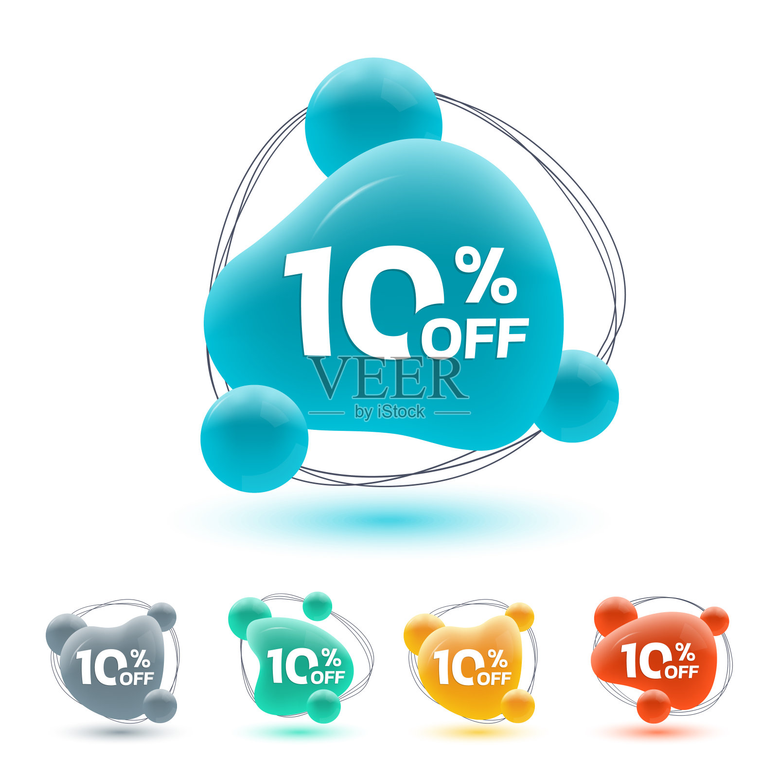 打九折。销售3d徽章，贴纸或标签。抽象形状的折扣，促销横幅模板。矢量插图。插画图片素材