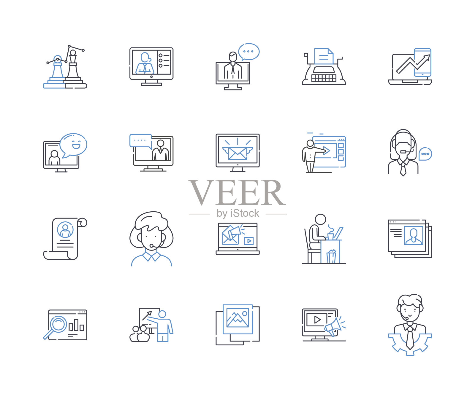 动态坚定的线条图标集合。敏捷的，创新的，自适应的，通用的，变革性的，稳健的，渐进的矢量和线性插图。破坏性的，动态的，弹性的轮廓标志设置图标素材