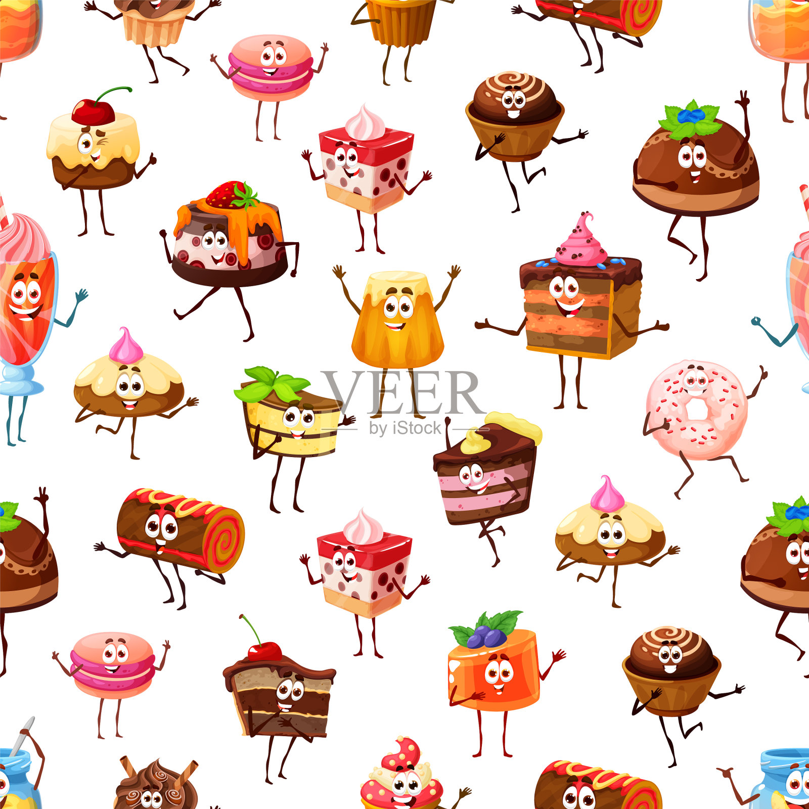 卡通蛋糕纸杯蛋糕人物无缝图案插画图片素材