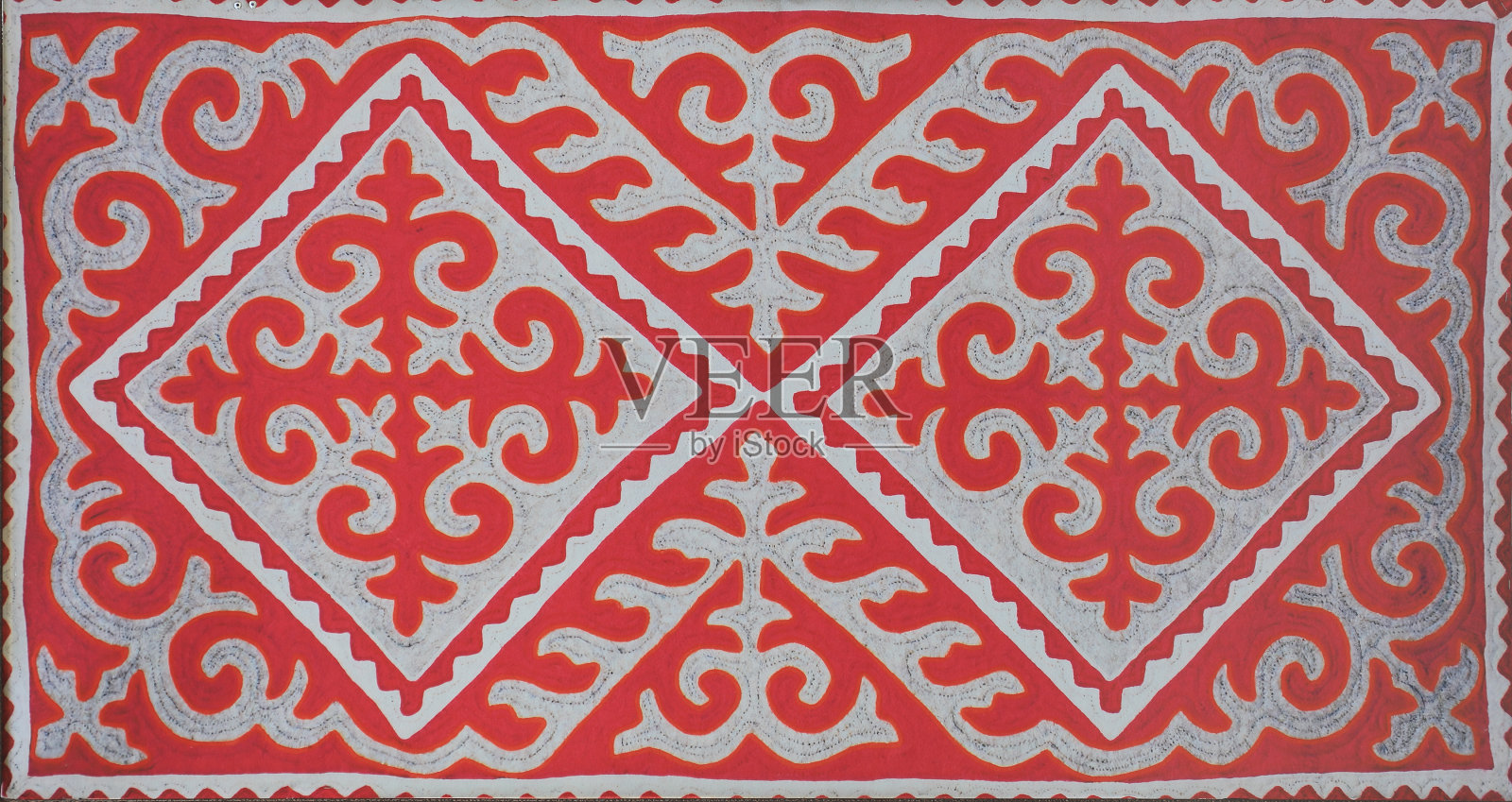 哈萨克图案羊毛地毯照片摄影图片