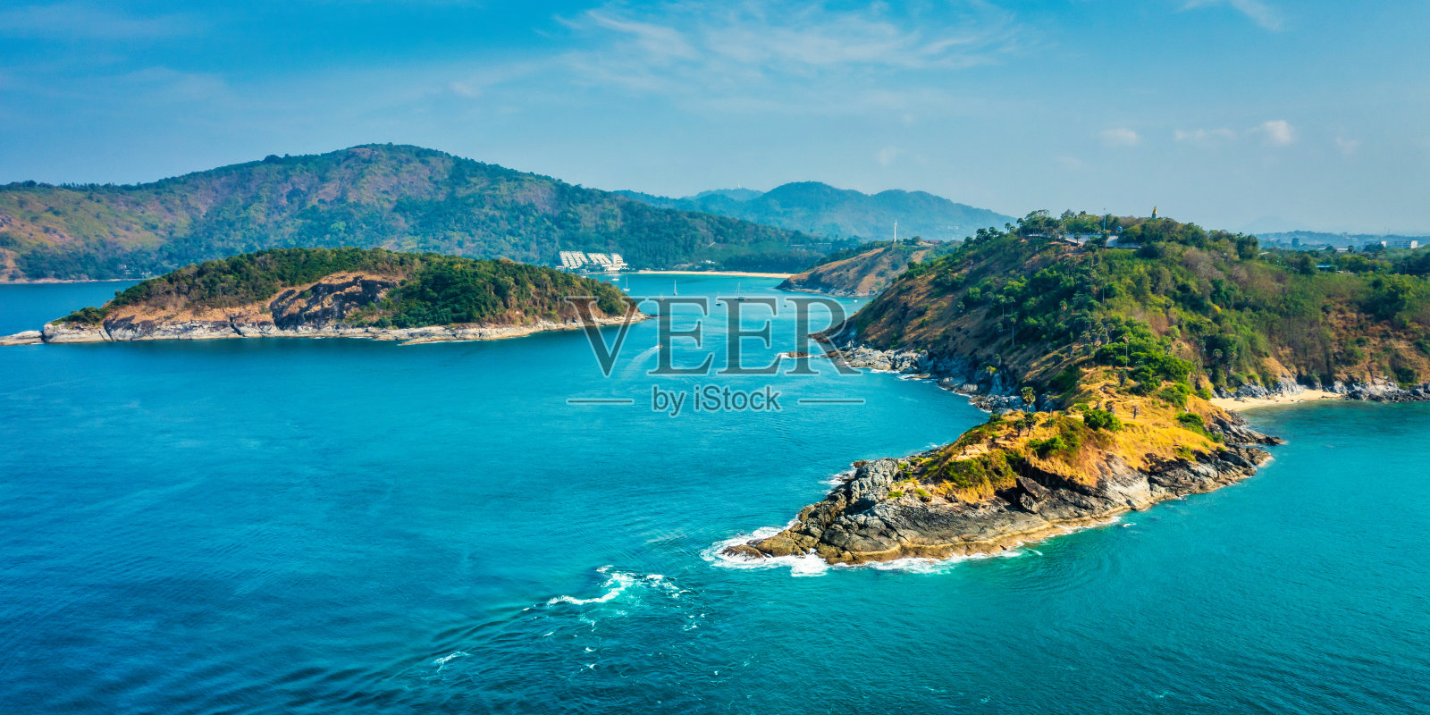 promthep斗篷。美丽的海景和海角。普吉岛最南端的航拍全景图——泰国普吉岛的蓬贴角照片摄影图片