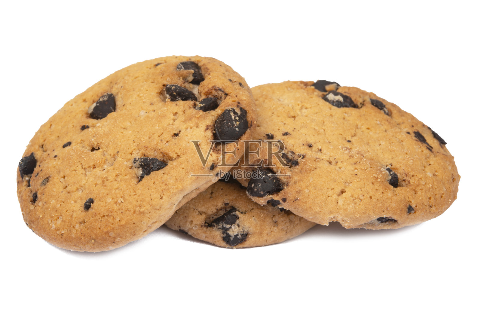 白色背景上有巧克力滴的饼干照片摄影图片