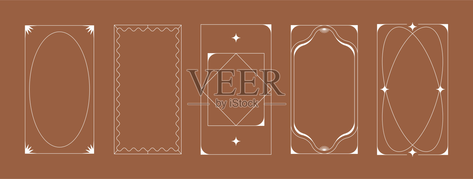 矢量集的设计元素和插图在简单的线性风格-波西米亚拱门标志设计元素和框架的社交媒体故事和帖子插画图片素材