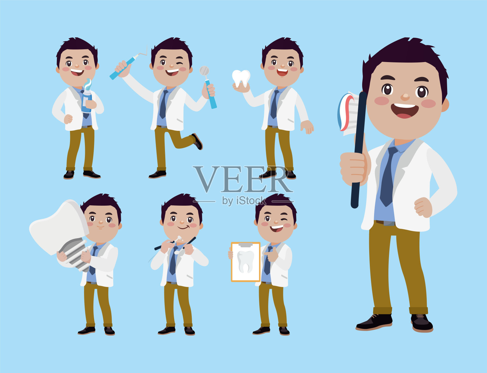 牙医性格与牙科护理理念插画图片素材