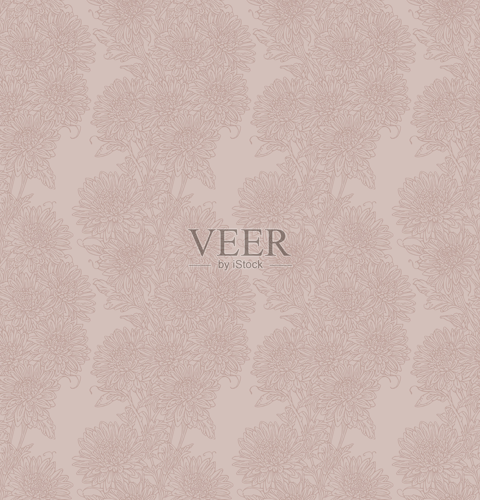 菊花在浅灰褐色的无缝图案插画图片素材