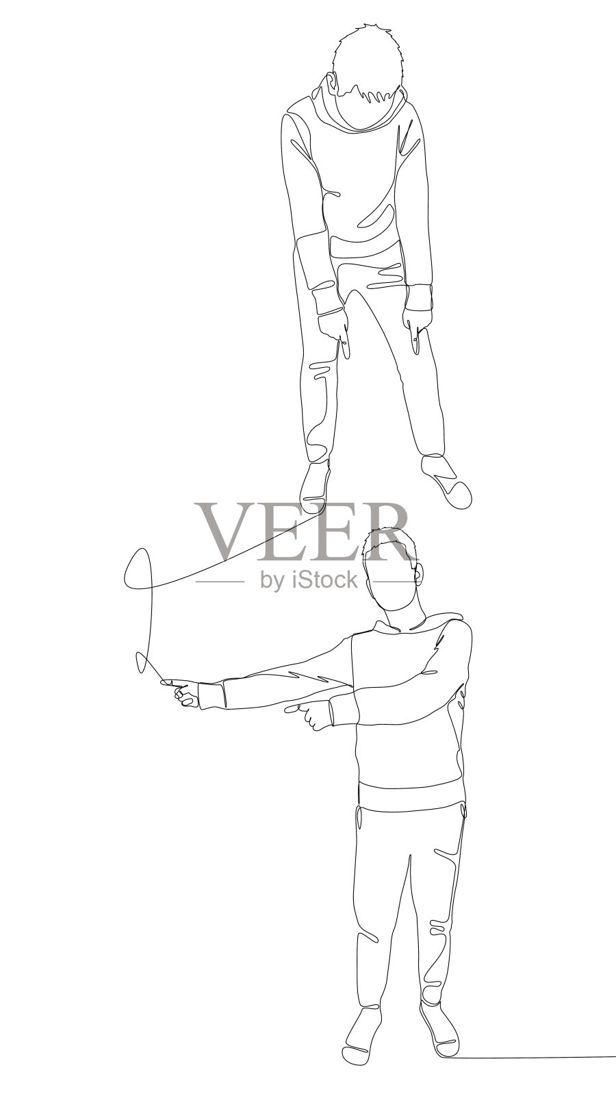 男性用手指指着另一个男人。细线插图矢量概念。轮廓画创意。插画图片素材