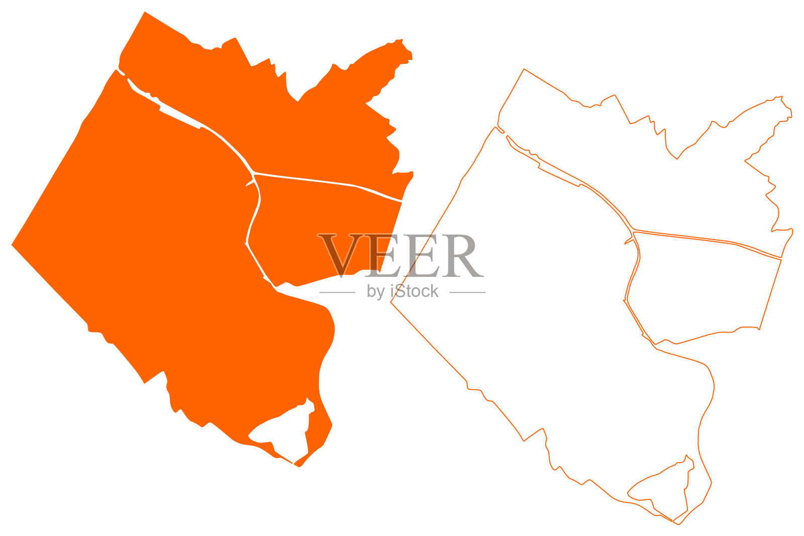 Katwijk市(荷兰王国，荷兰，南荷兰或南荷兰省)地图矢量插图，潦草素描Katwyk地图插画图片素材