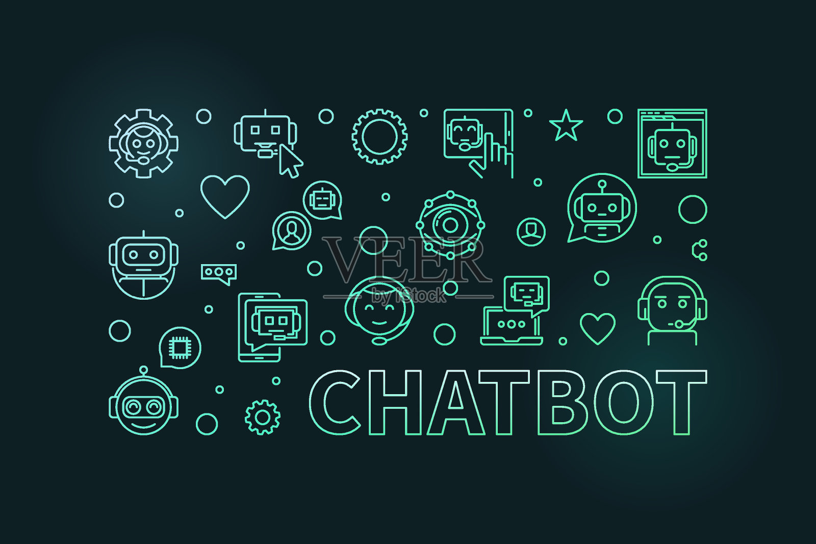 聊天机器人概念线彩色横幅-聊天机器人技术矢量横向插图插画图片素材