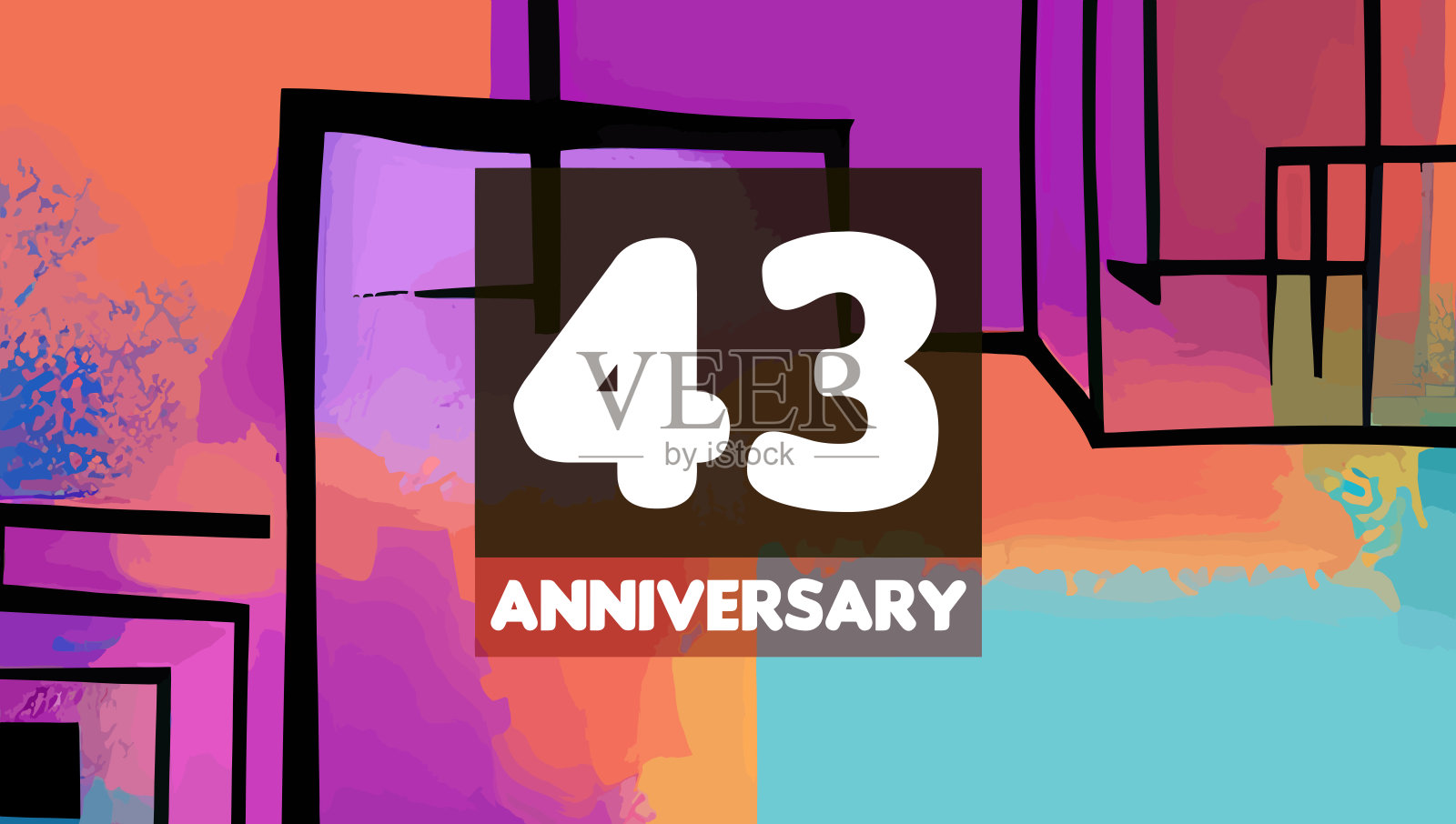 43周年生日庆典横向彩色背景线和正方形插画图片素材