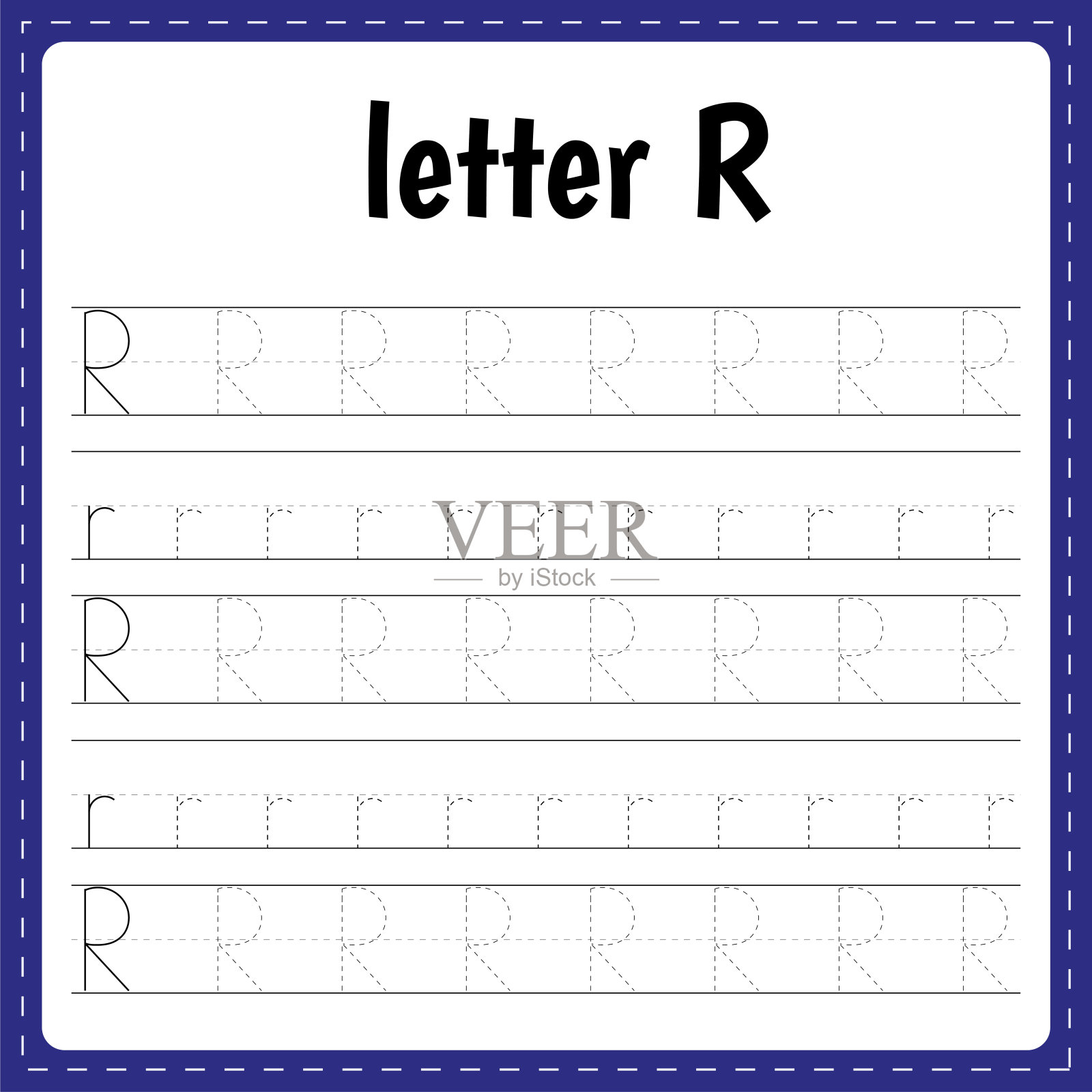 写信。跟踪页面。练习单。孩子们的工作表。学习字母表。字母R插画图片素材