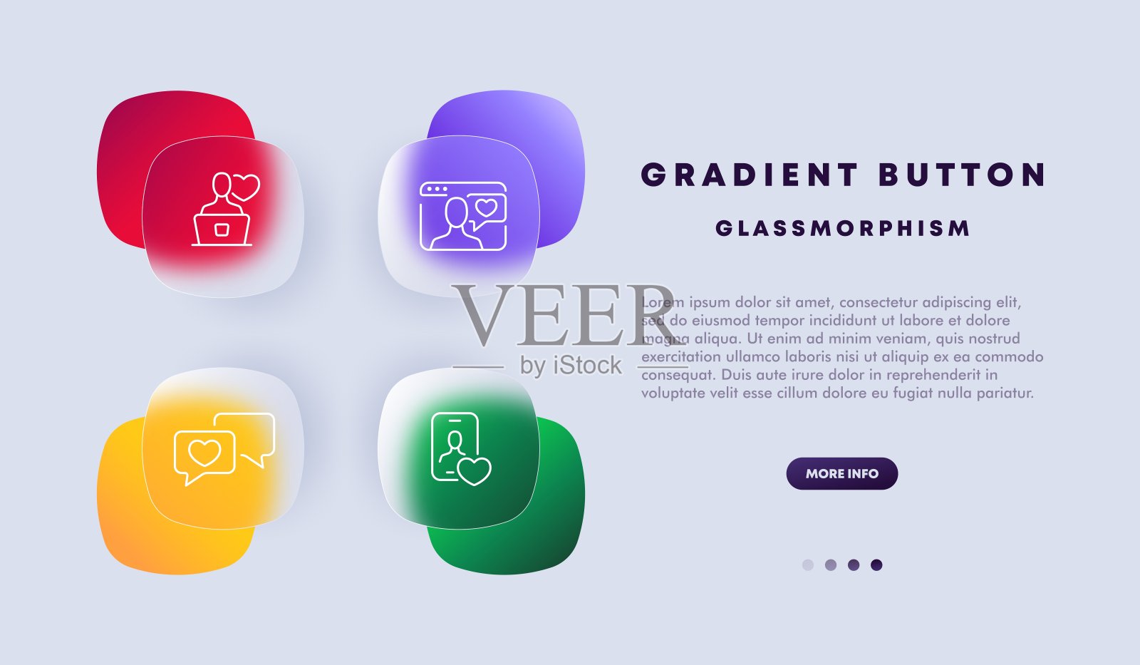 约会网站图标集。一个用于会面和联系的在线平台的图示。网上约会的概念。Glassmorphism风格。矢量线图标的业务和广告插画图片素材