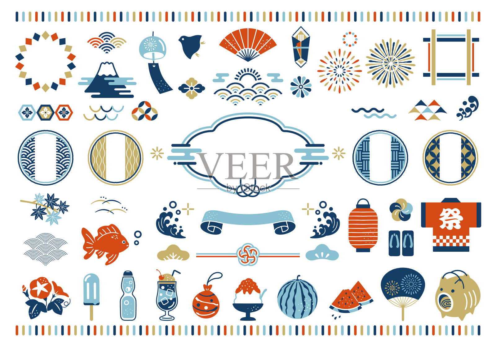 插图集传统的日本夏季矢量材料插画图片素材